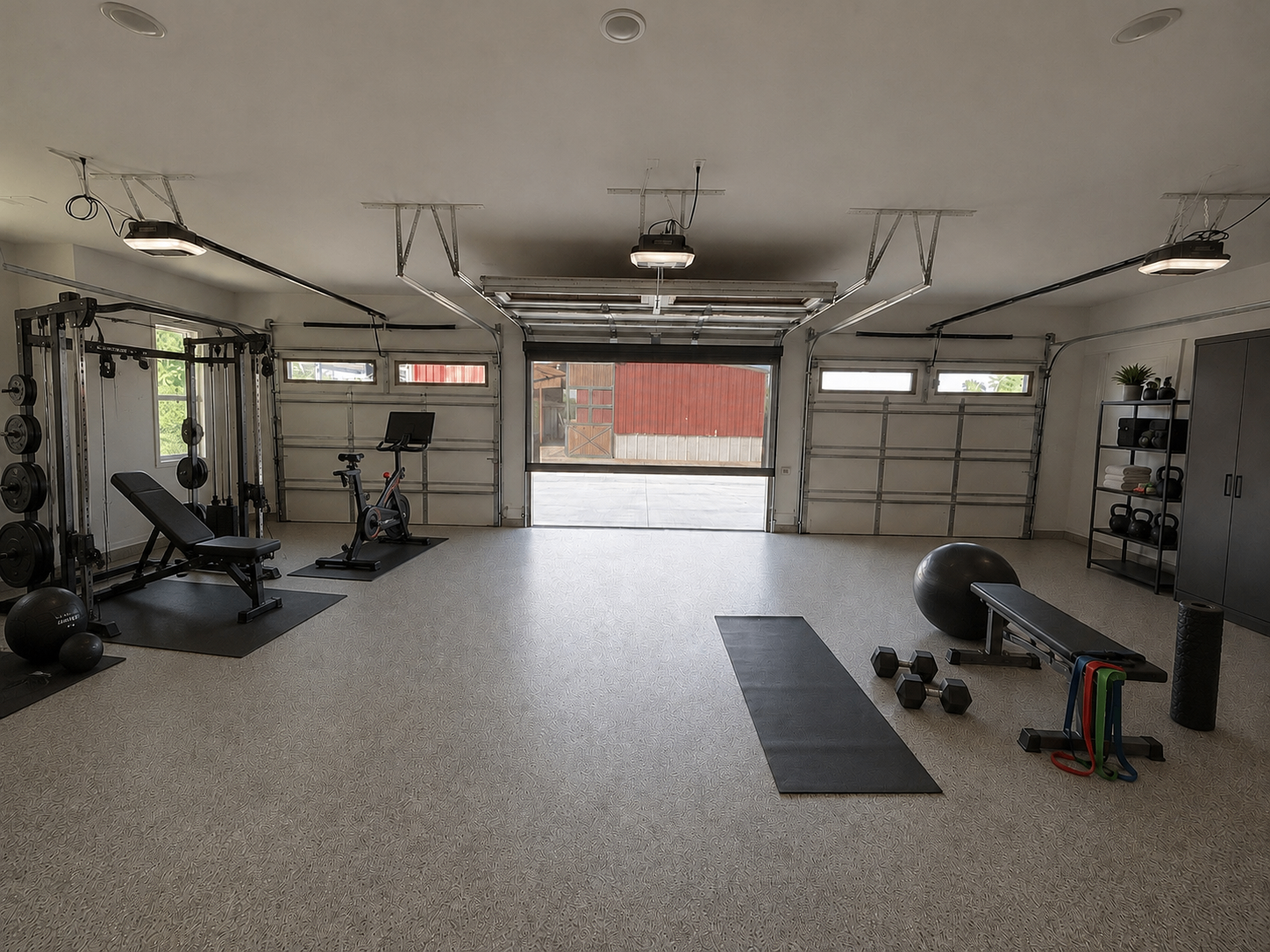 A homeowner stands in the open doorway of their garage, looking in with quiet imagination.